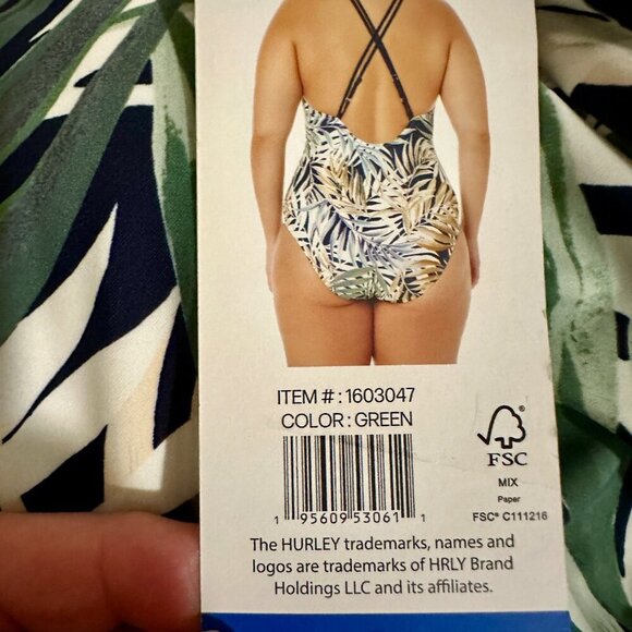 New Hurley One Piece Swimsuit Size L Cayman Palms Print Bathing Suit UPF 50+ - Picture 14 of 16